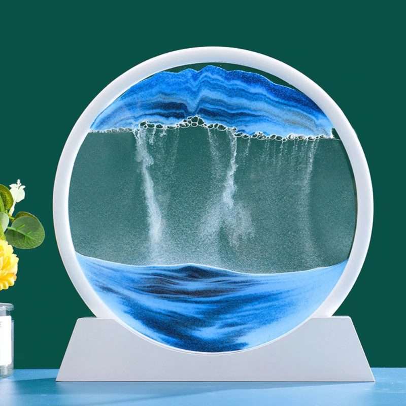 3D Moving Sand Art White Frame   Blue